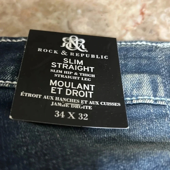 Rock& Republic jeans, men 34x32 SLIM  ,STRAIGHT,blue ,logo,denim,NWT, faded - Picture 10 of 12